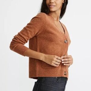 Madewell Merino Wool Cinnamon Pumpkin Spice Cardigan Sweater w. Pockets M sz